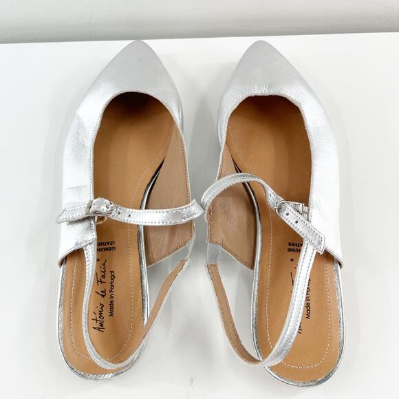Antonio De Faria Anna Leather Slingback Mary Jane Pointed Toe Flats Silver 9 - Picture 5 of 8